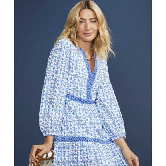 New! Vineyard Vines Hydrangea Geo Tiered‎ Dress blue, size tag marks XL - Picture 14 of 16